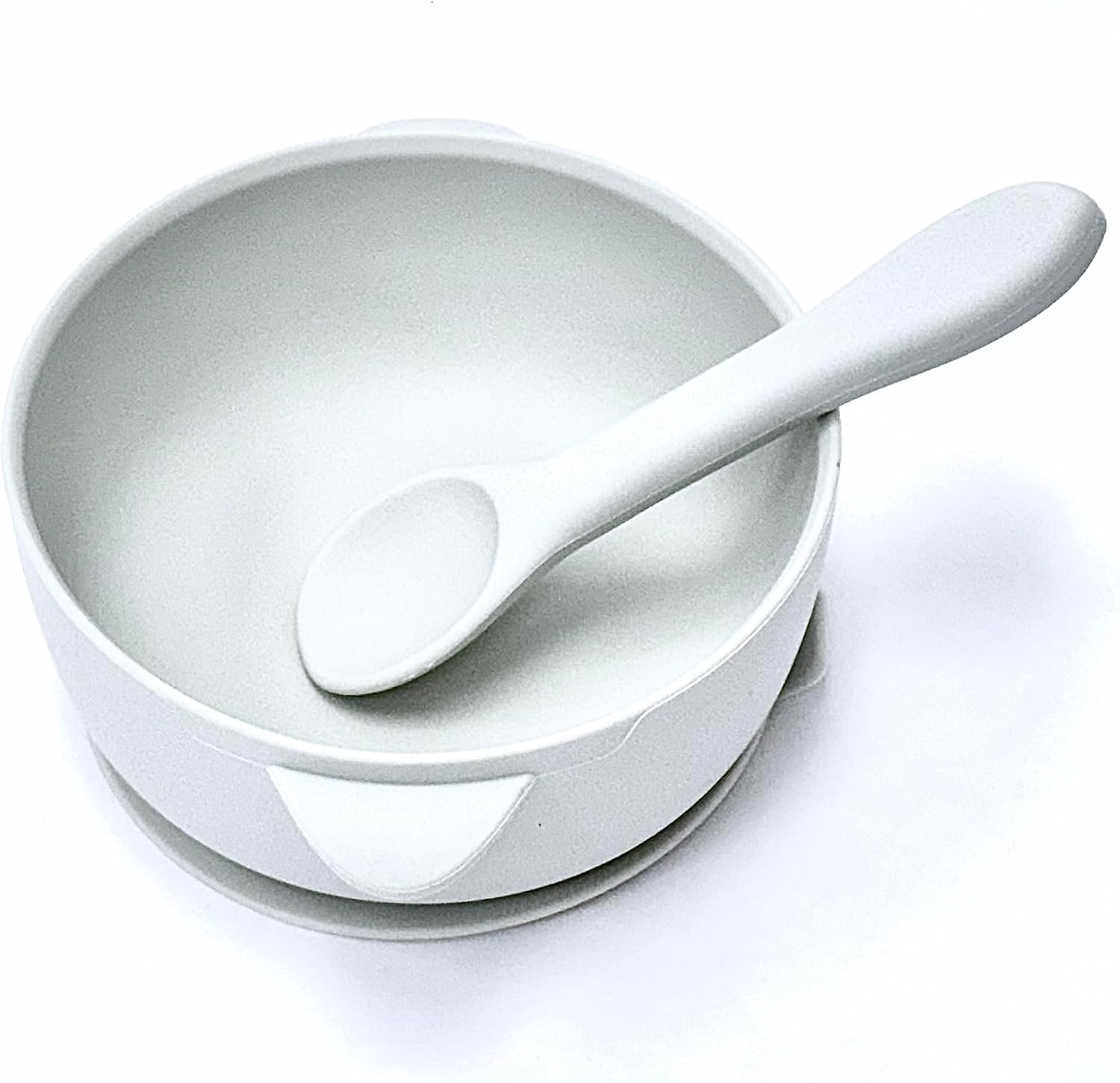 LIGHT GRAY Kotaria 3 Bowl set in Light Gray includes 9 piece gender neutral Silicone Toddler feeding Bowl, set of 3 bowls, 3 lids, 3 spoons all matching