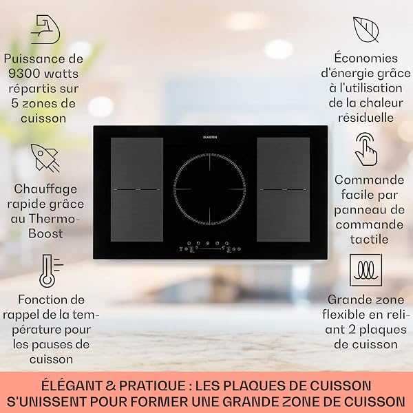 Klarstein Plaque de Cuisson Electrique à Induction 9300W, Plaque Encastrées 5 Feux, Tables de Cuisson Encastrable, Contrôle Tactile, Rechaud pour la Cuisine - 2