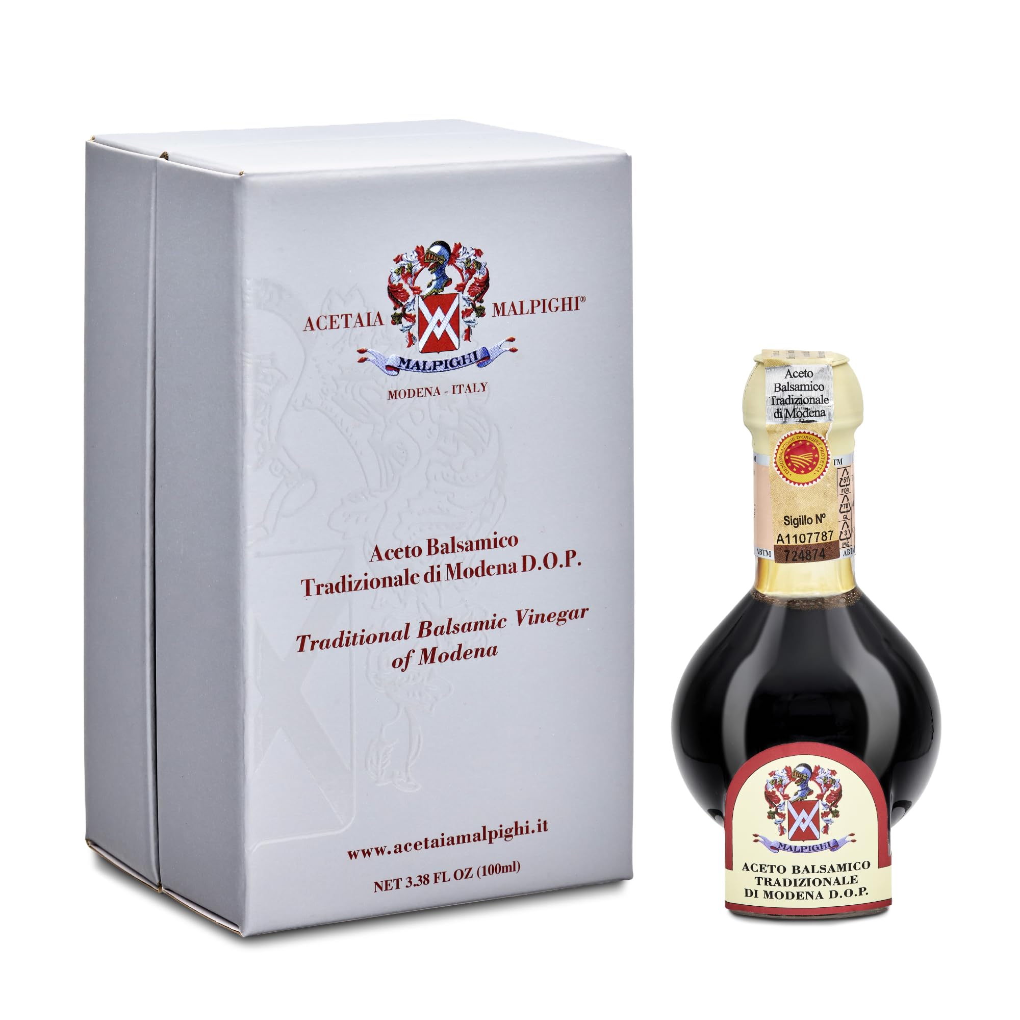Acetaia Malpighi – Vinagre Balsámico Tradicional de Módena DOP Envejecido 12+ Años – 100 ml – Solo Mosto Cocido – Selección para Alta Gastronomía