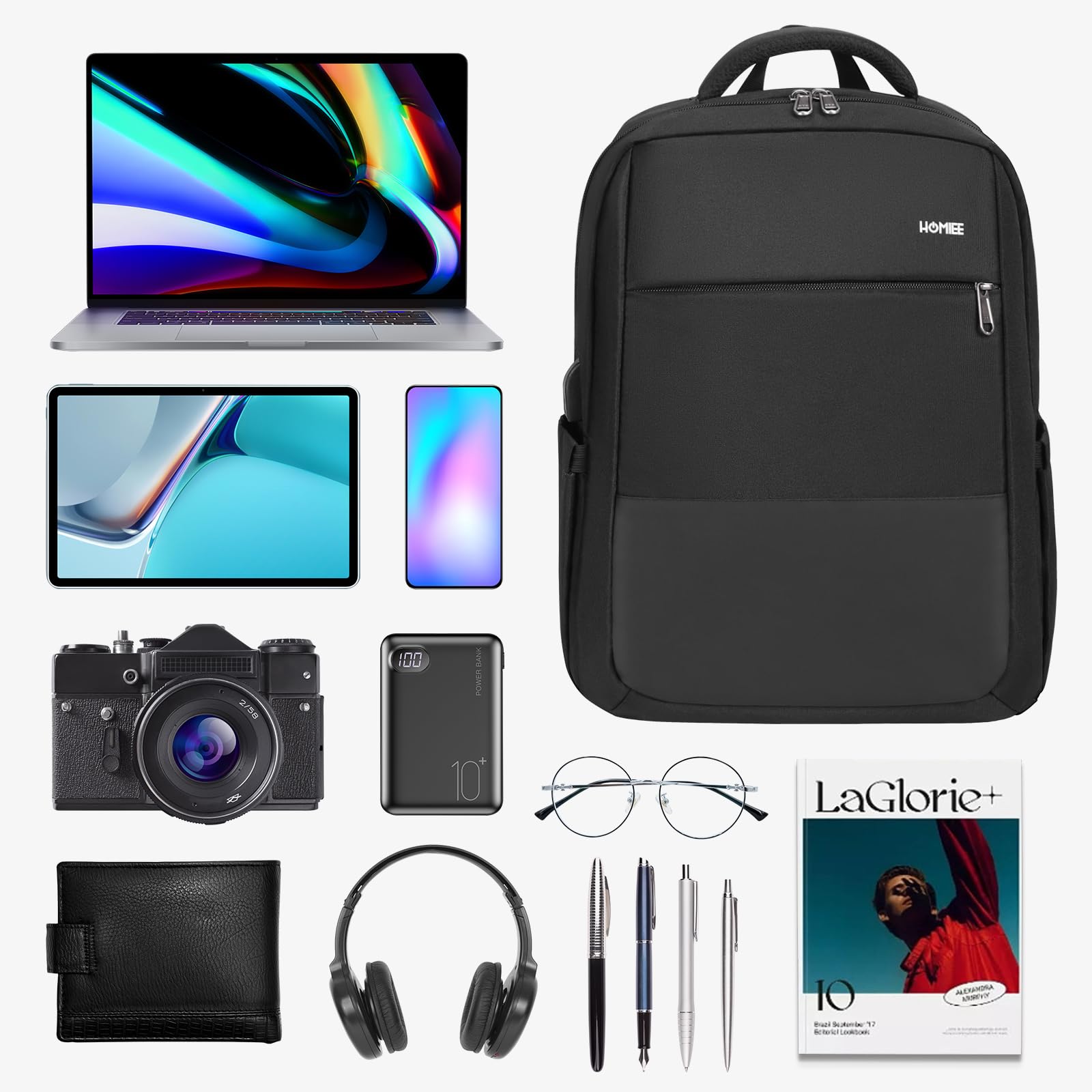 HOMIEE Zaino PC Portatili, Zaino Antifurto Impermeabile Con porta USB, Zaino per Computer Affari da 15.6 Pollici Notebook, Zaino Lavoro Uomo Donna per Casual Scuola Viaggio