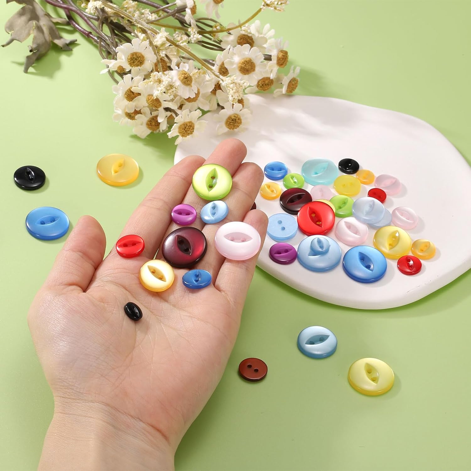 HARFINGTON 12pcs 24L Pink Round Sewing Buttons 15mm 5/8" Resin 2-Hole Fish Eye Craft Replacement Button for Craft Decoration Pants Dress Skirt Clothing Fastener Buttons - Image 4