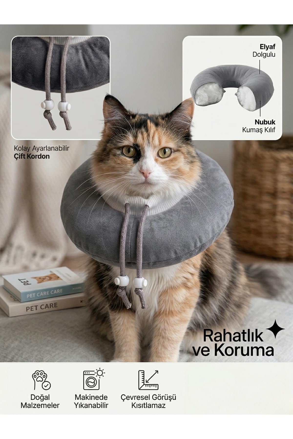 Elizabeth Yakalık Yumuşak Ayarlanabilir Kedi Köpek Koruyucu Boyunluk; Gri, L Beden