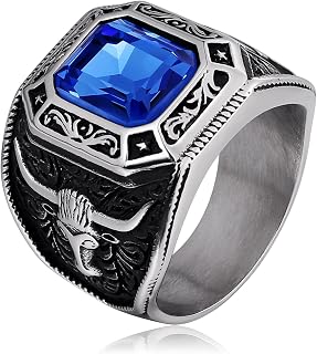 Silver Ring Personalised Size 54 (17.2)-67 (21.3), Mens Stainless Steel Bull Pattern Ring Solitaire Ring Silver Ring Men Biker Friendship Rings Best Friends