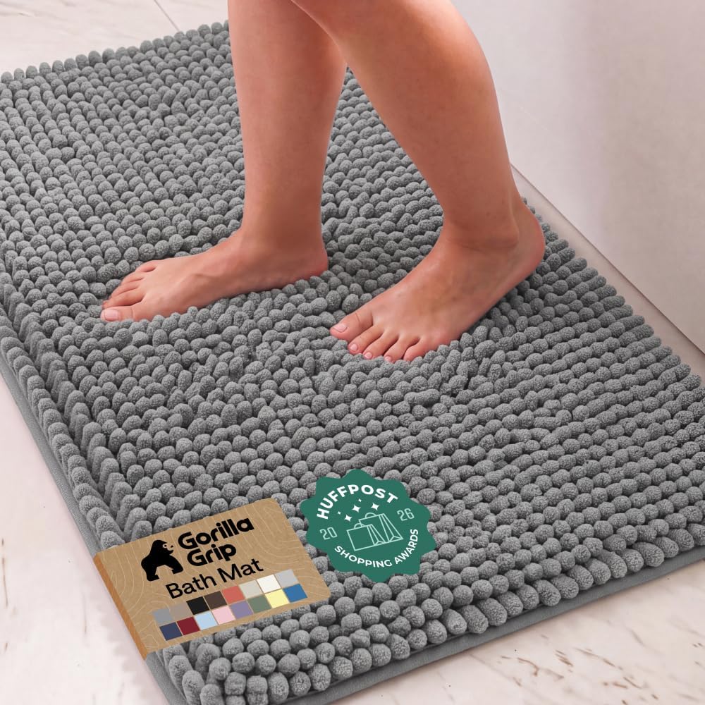 Bath Rug Mat for Bathroom, Absorbent Chenille, 36x24 Gray
