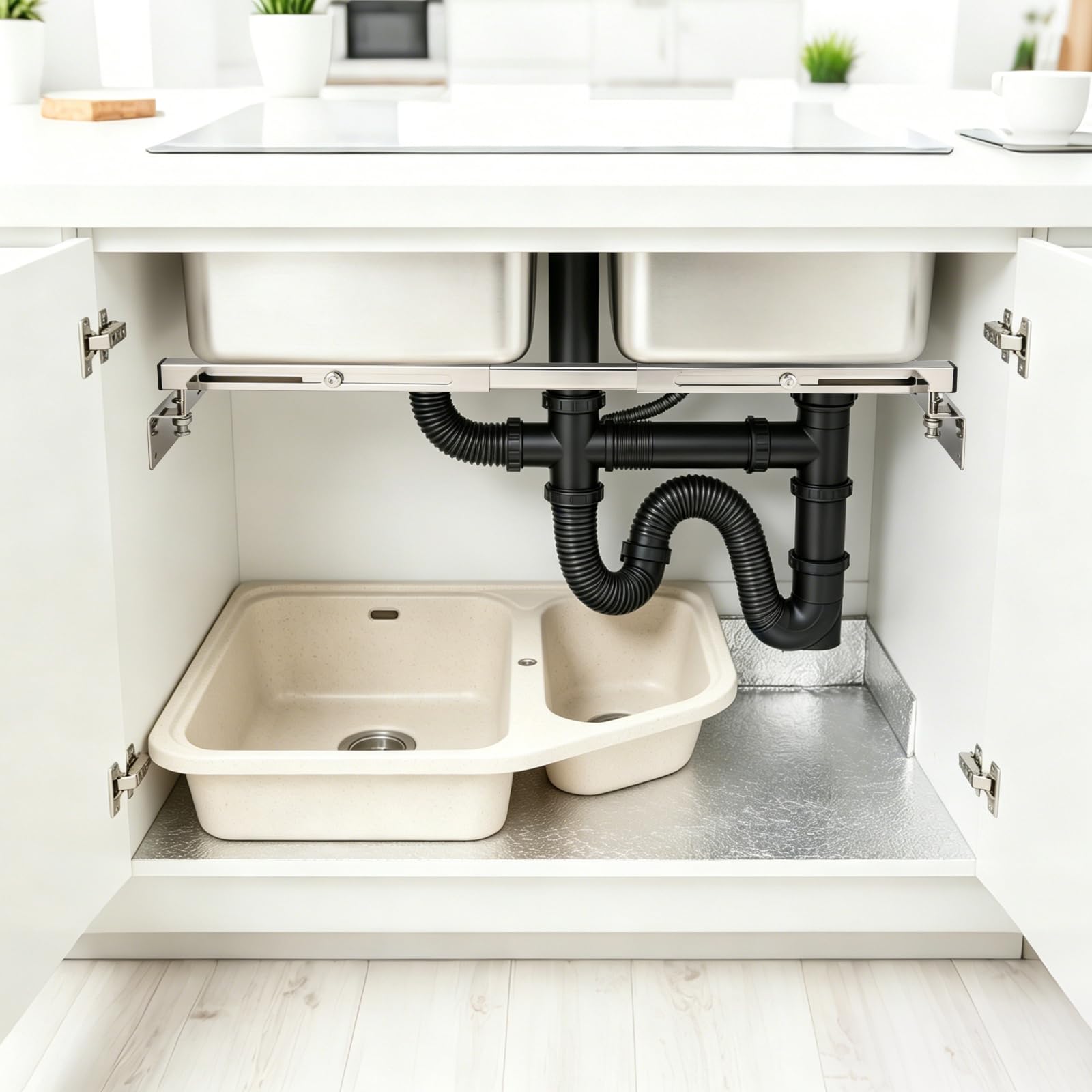 2 soportes para fregadero de montaje inferior, 51-80 cm, kit de instalación ajustable de acero inoxidable para fregadero de cocina y baño, soportes de fregadero de montaje inferior, 50,8-80 cm