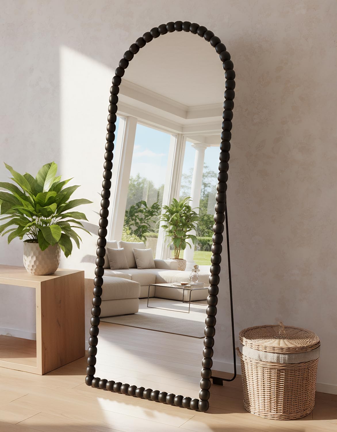 Antok 180x71 cm Ganzkörperspiegel Standspiegel - Arch Gerader Winkel Spiegel mit HD Glas BogenSpiegel Wandspiegel für Wohnzimmer Schlafzimmer, Schwarz