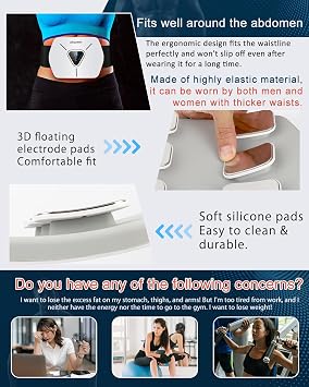 EMS Muscle Stimulator, 3D All-in-one Abs Trainer Muscle Stimulator, 8 Modes & 30 Levels, Portable Stomach Toning Belt for Men & Women, Home Office