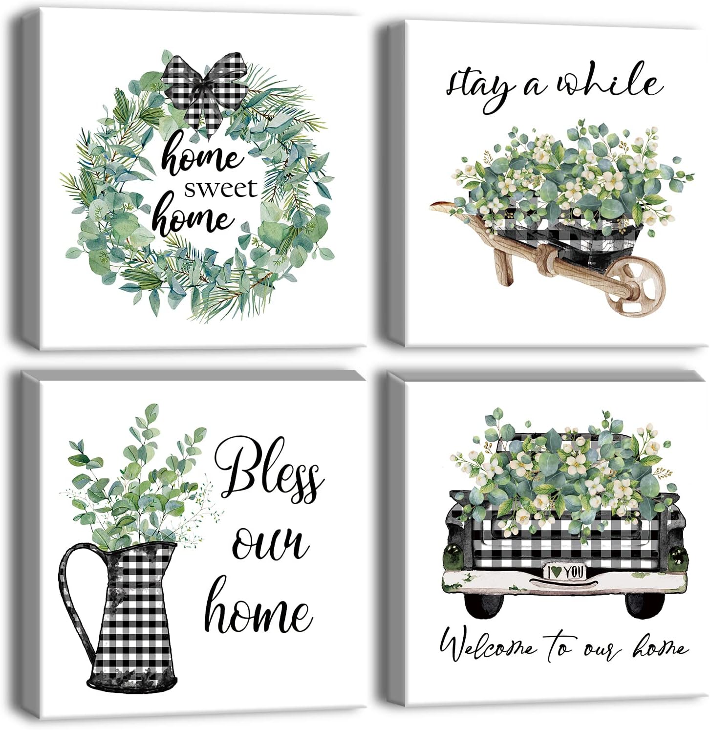 Artscope 4 Pieces Wall Art Canvas Prints - Sweet Home Theme Picture Painting - Modern Wall Artwork Framed for Gifts Bathroom Home Kitchen Office Decor - 30 x 30 CM