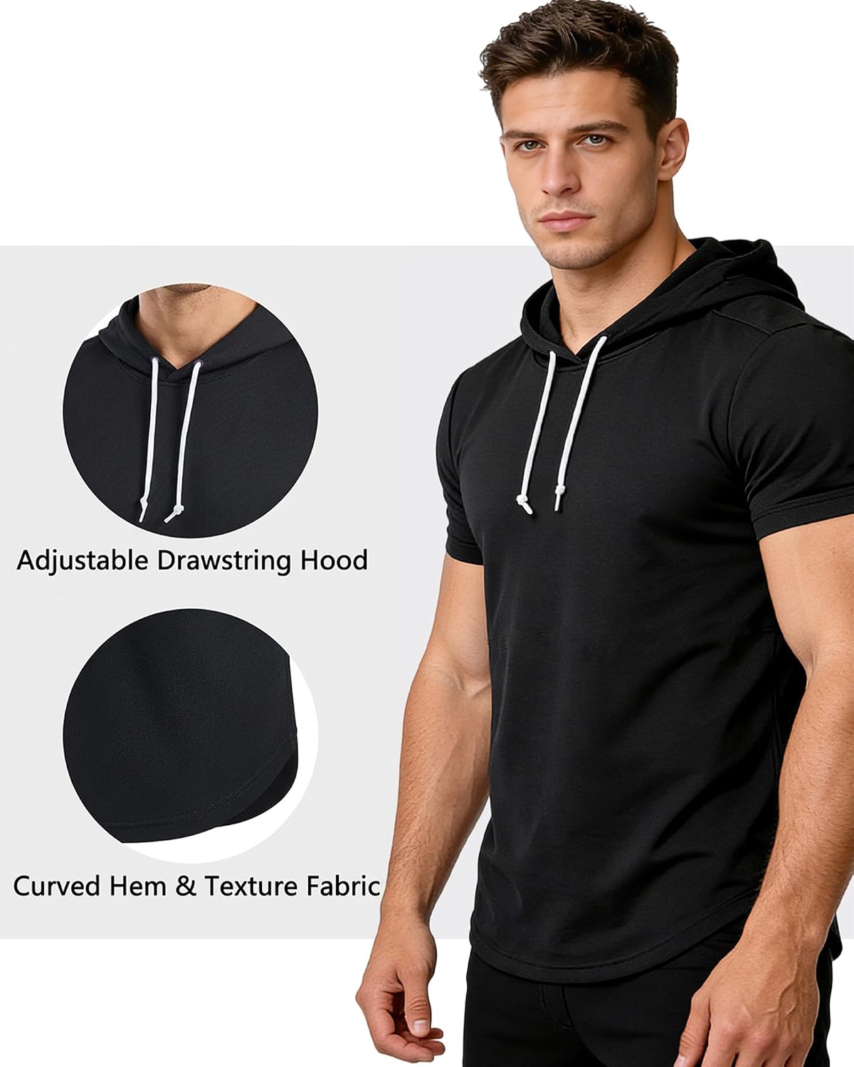 3-Pack Men's Sports Hooded T-Shirts, Quick-Drying and Moisture-Wicking Fitness Sports T-Shirts, Basketball T-Shirts