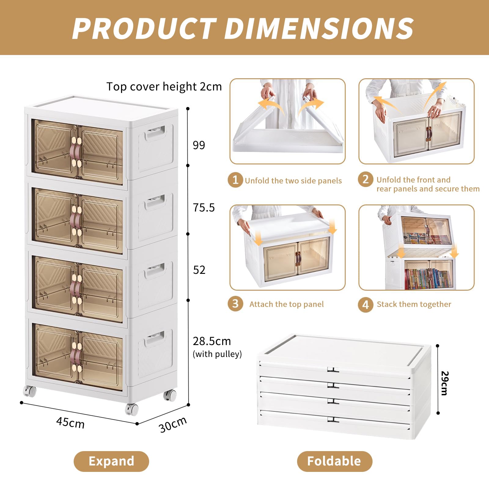 GAOXIAO Organizador de Almacenamiento de Cajones de Plástico, Cajonera Plastico Organizador Grandes, Torre de Almacenamiento con Ruedas para Oficina Hogar y Organización Width 45cm 2layer