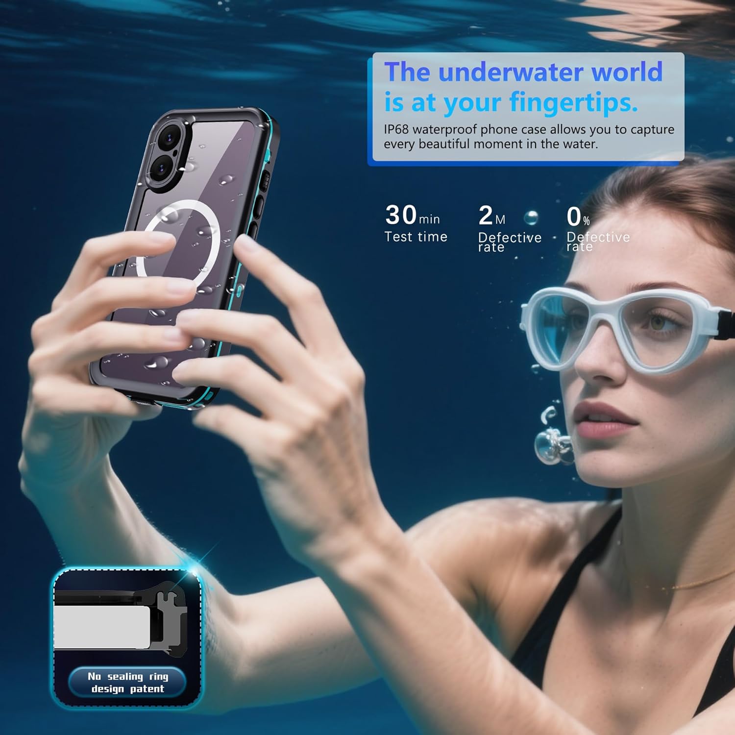 Clear Waterproof Case for iPhone 17, Swimming Snorkeling Underwater Protective Phone Cover with Built-in Screen Camera Lens Protector, Military Grade Shockproof Drop-Proof, Teal