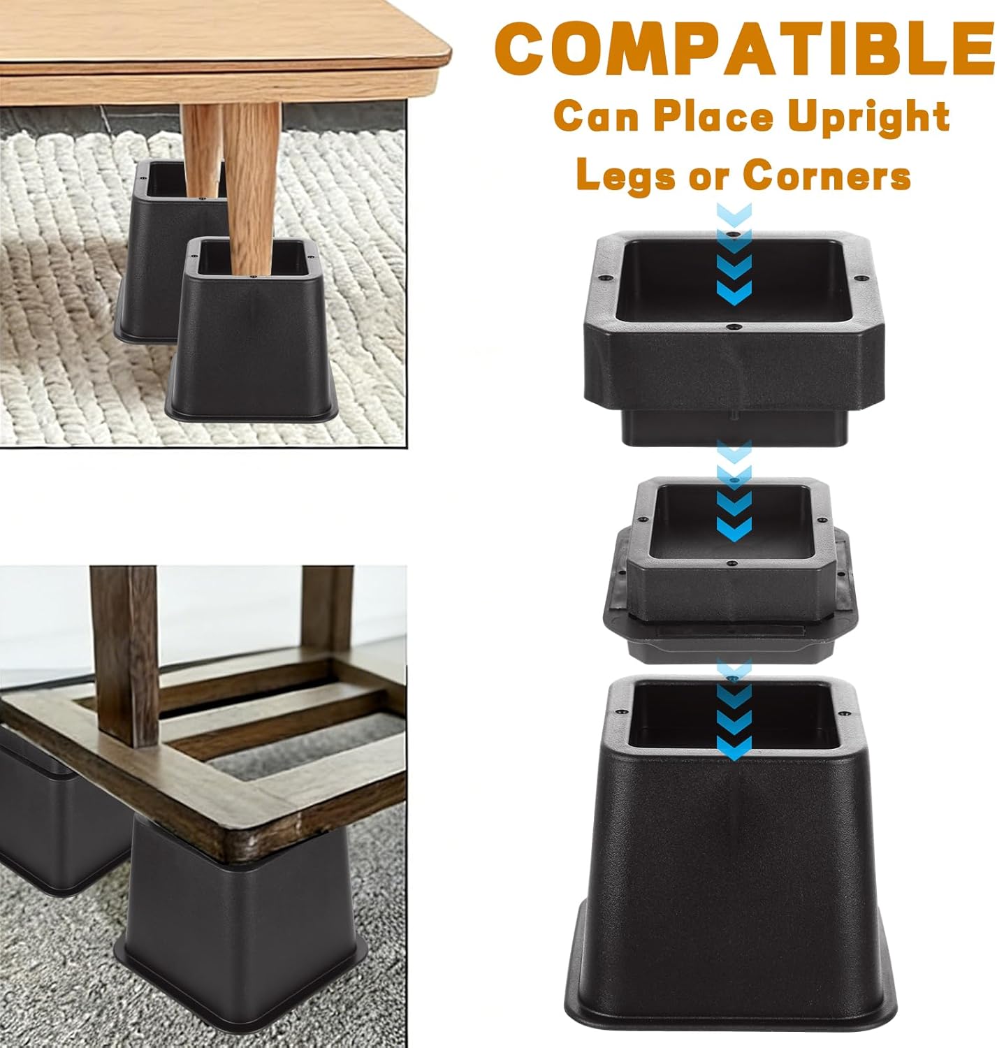 4 Pack Bed Risers Heavy Duty 10 Inch, Adjustable1, 2, 3, 4, 5, 6, 7, 8, 9, 10 Inch Furniture Risers for Bed Frame, Couch, Sofa, Chair, Desk Legs Lifting(20PCS, Black)