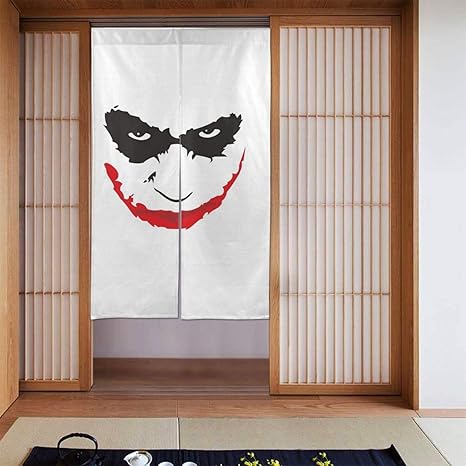 Amazon ジョーカー Joker ロゴ のれん おしゃれ 目隠し 暖簾 遮光 湯 和風 防炎 間仕切り 玄関 ドアカーテン ドア 男湯 女湯 四季兼用 カーテン お部屋 室内 洗面所 飾り キッチン 出入り口 幅86 X丈143 のれん オンライン通販