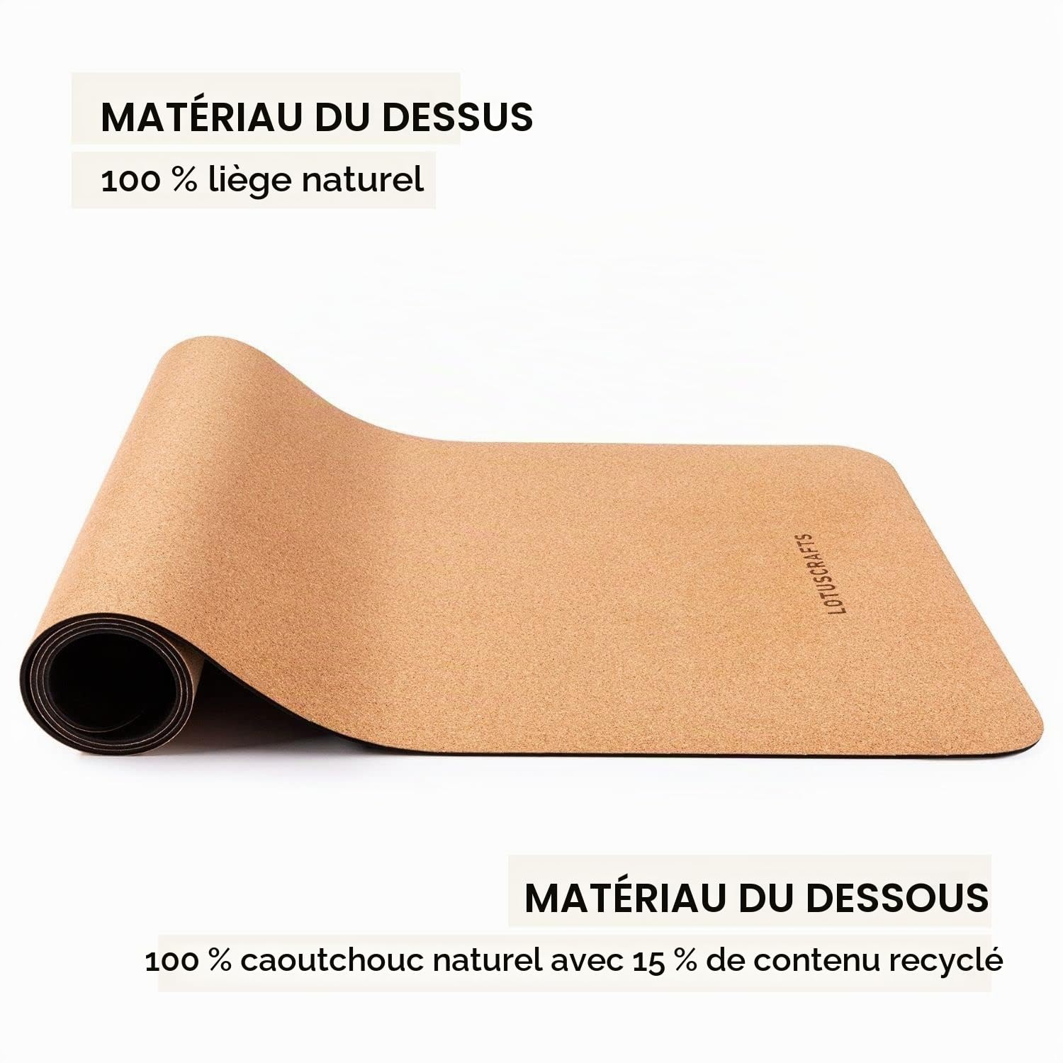 LOTUSCRAFTS Tapis de yoga en liège et caoutchouc naturel, modèle Arise Cork, naturel et antidérapant, yoga mat idéal pour Hot Yoga, Yin Yoga, Hatha