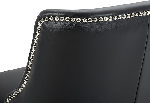 Miniatura 7 de CHITA Taburete de bar giratorio de altura de mostrador, certificado FSC de 26 pulgadas de alto, taburete de bar tapizado de piel sintética en negro