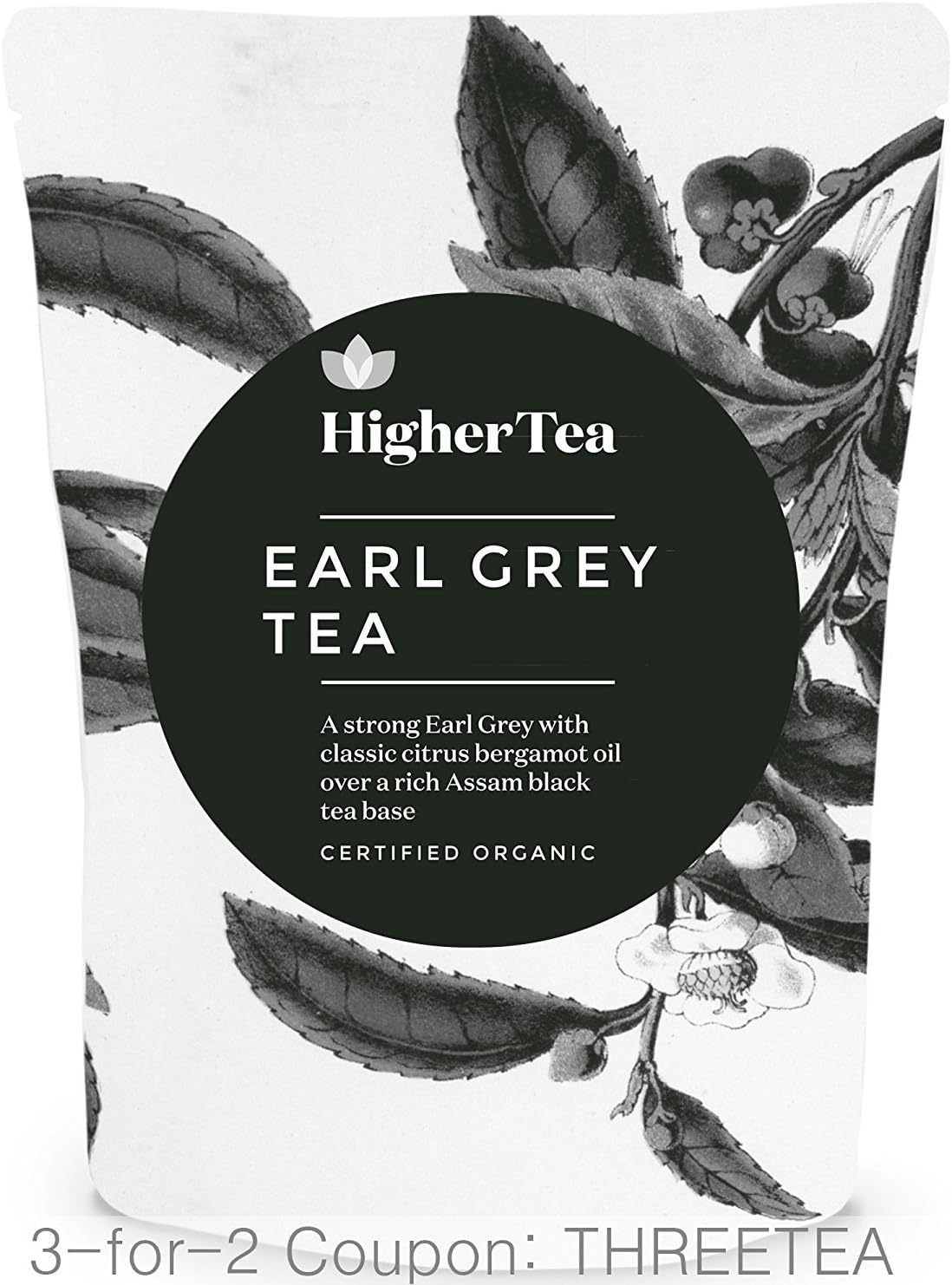Earl Grey Tea 3 oz, by Higher Tea (40 Cups) Certified Organic Premium Loose Leaf Tea