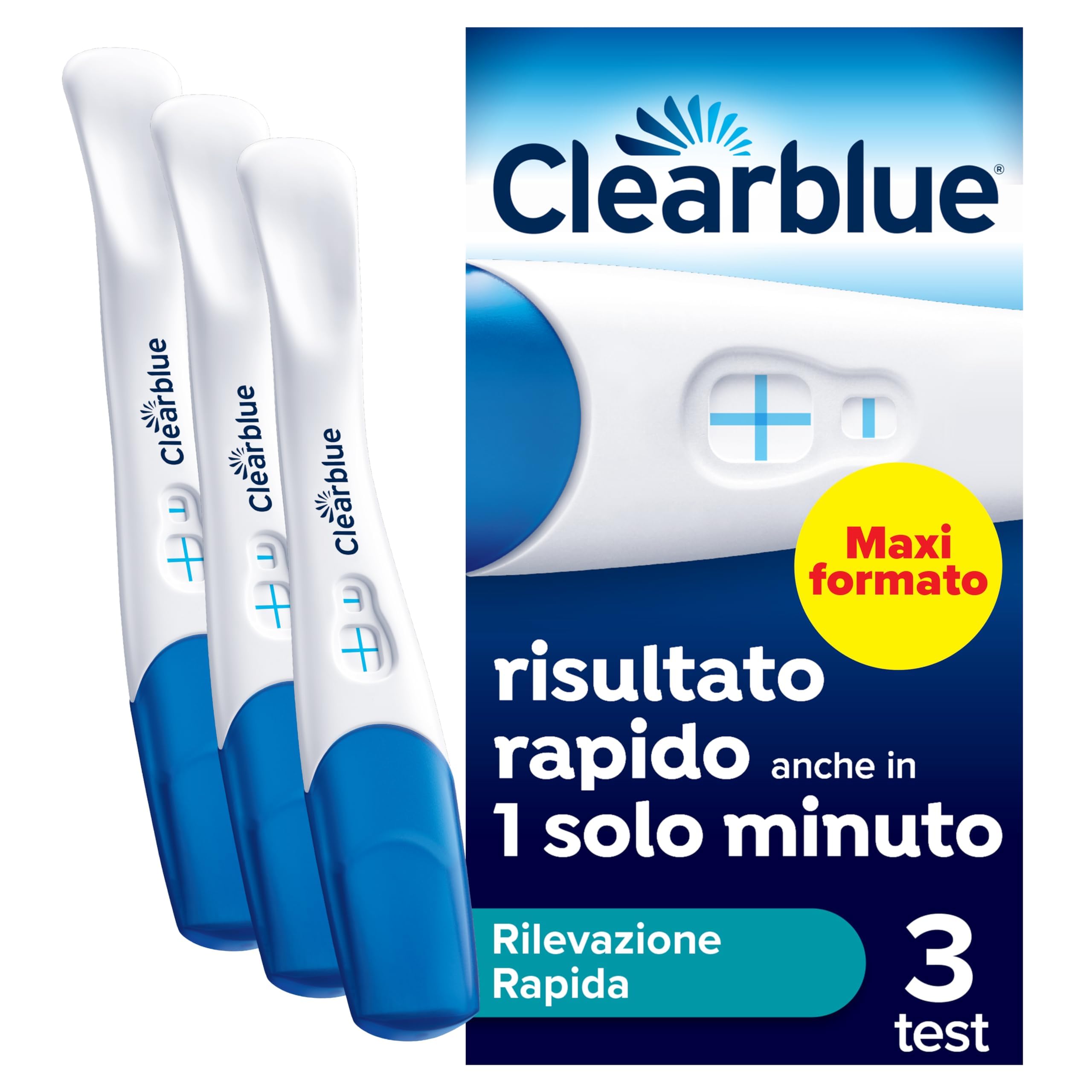 Test di Gravidanza Clearblue Rilevazione Rapida Maxiformato, Risultato Rapido, anche in 1 minuto*, 3 Test