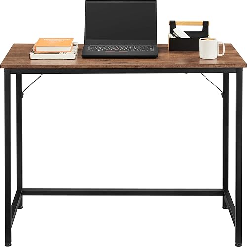 VASAGLE Computer Desk, Gaming Desk, Home Office Desk, for Small Spaces, 19.7 x 39.4 x 29.5 Inches, Industrial Style, Metal Frame, Hazelnut Brown and Black ULWD041B03V1