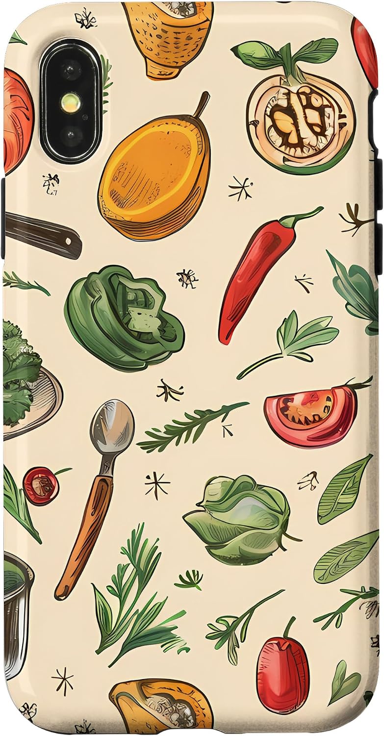 Retro Cooking Utensils Set - Vintage Style Baking Supplies Case for iPhone X/XS