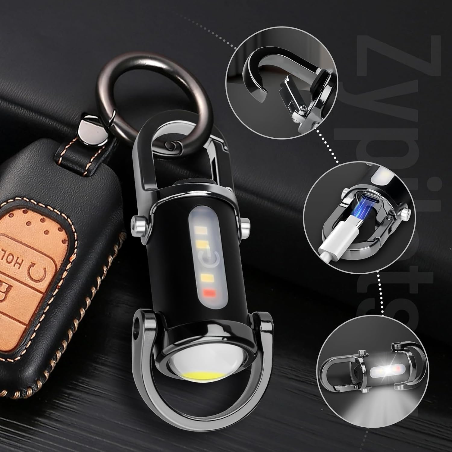 1200LM Super Bright Mini Led Flashlights USB Rechargeable Small Waterproof Keychain Flashlight Rescue, Camping-Black - Image 7