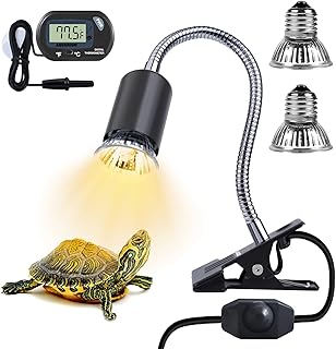 Reptile Heat Lamp Holder with Thermometer and 2 Heat Lamp Bulbs for Reptiles | 110V UVA UVB Heat Lamp for Reptiles | Replacement E26 Heat Lamp Bulbs for Reptiles Turtle Lizard Snakes