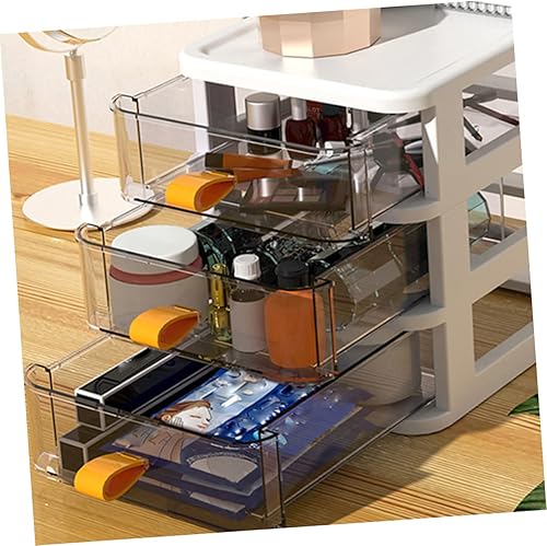 Miniatura 9 de Caja de tres niveles, cajones extraíbles de almacenamiento, contenedor transparente, pequeño escritorio de oficina, organizador de almacenamiento