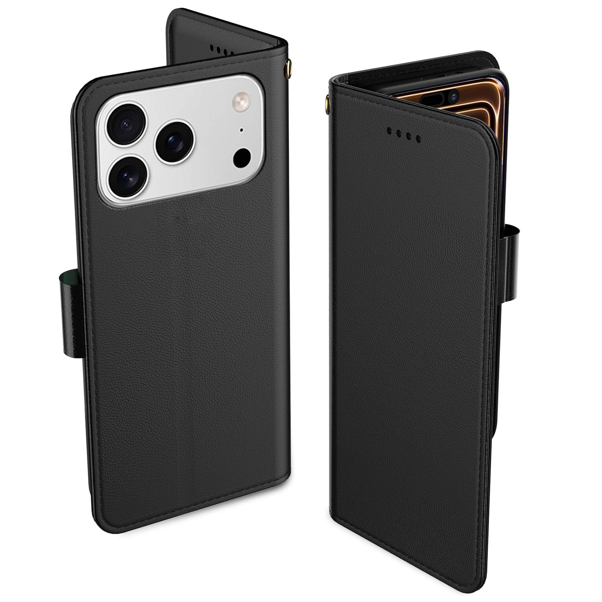 Aiziki Custodia per iPhone 17 Pro Max, Copertura Protettiva in Pelle PU Premium, Pieghevole, Aspirazione Magnetica, Prevenzione Delle Cadute, Carta Fessura - Nero