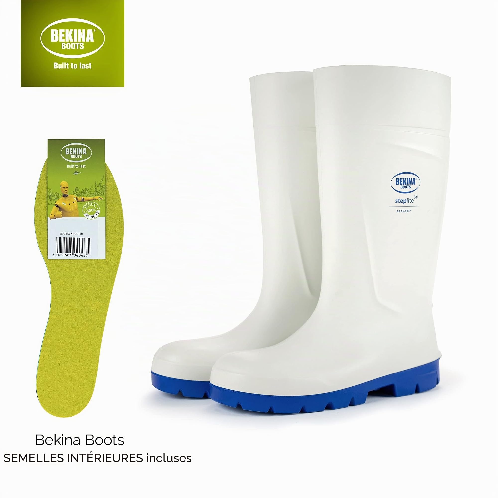 Bekina Bottes de sécurité avec Embout de sécurité pour l'industrie Alimentaire, Facile à désinfecter, y Compris la Semelle intérieure pour Les Pieds Chauds et secs, Confort, Blanc, EU 41