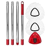 Mop Head Replacement Set for O-Ceda EasyWring 1-Tank System, Includes 2 Spin Mop Replacement Head, 1 Handle (30-58in Adjustable 4-Section Pole), 1 Spin Mop Base