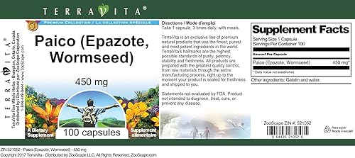 Miniatura 3 de Paico (Epazote, Semilla de Ajeno) - 450 mg (100 Cápsulas, ZIN 521052)