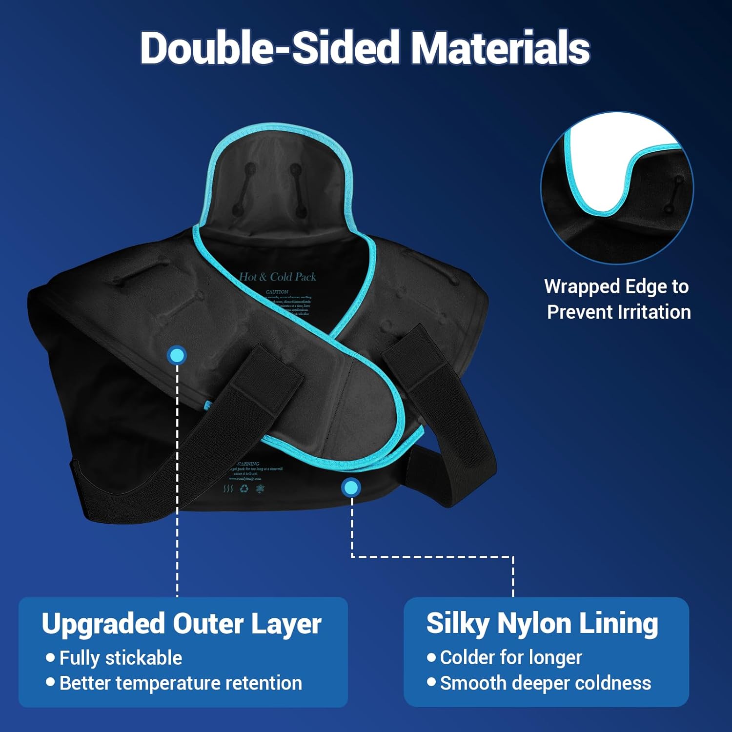 Comfytemp Large Ice Pack for Neck Shoulders Upper Back Pain Relief with Straps, Reusable Gel Ice Wrap Hot Cold Compress Therapy Recovery for Upper Back, Cervical Injuries, Rotator Cuff (Large, Black)