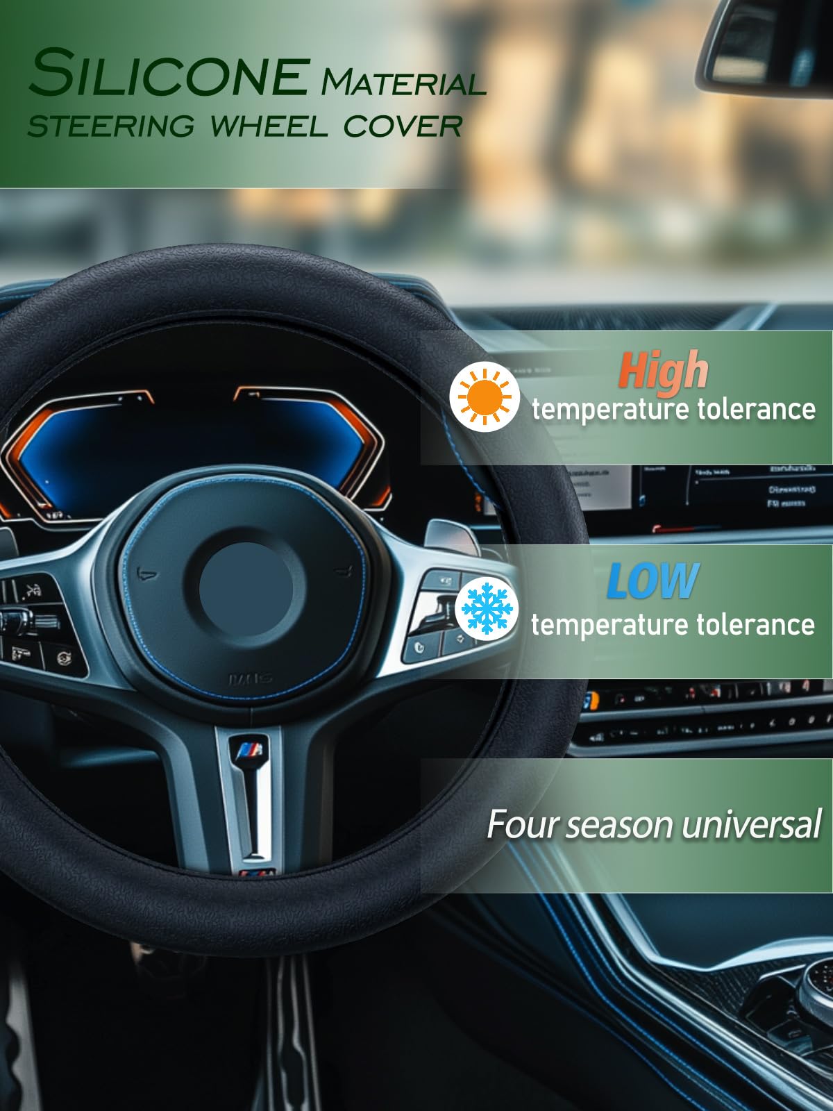 LRITER Car Steering Wheel Cover, Non-Slip Silicone Material, Multiple Color Choices, Universal Auto Parts Steering Wheel Cover, Suitable for Most Cars (Black)