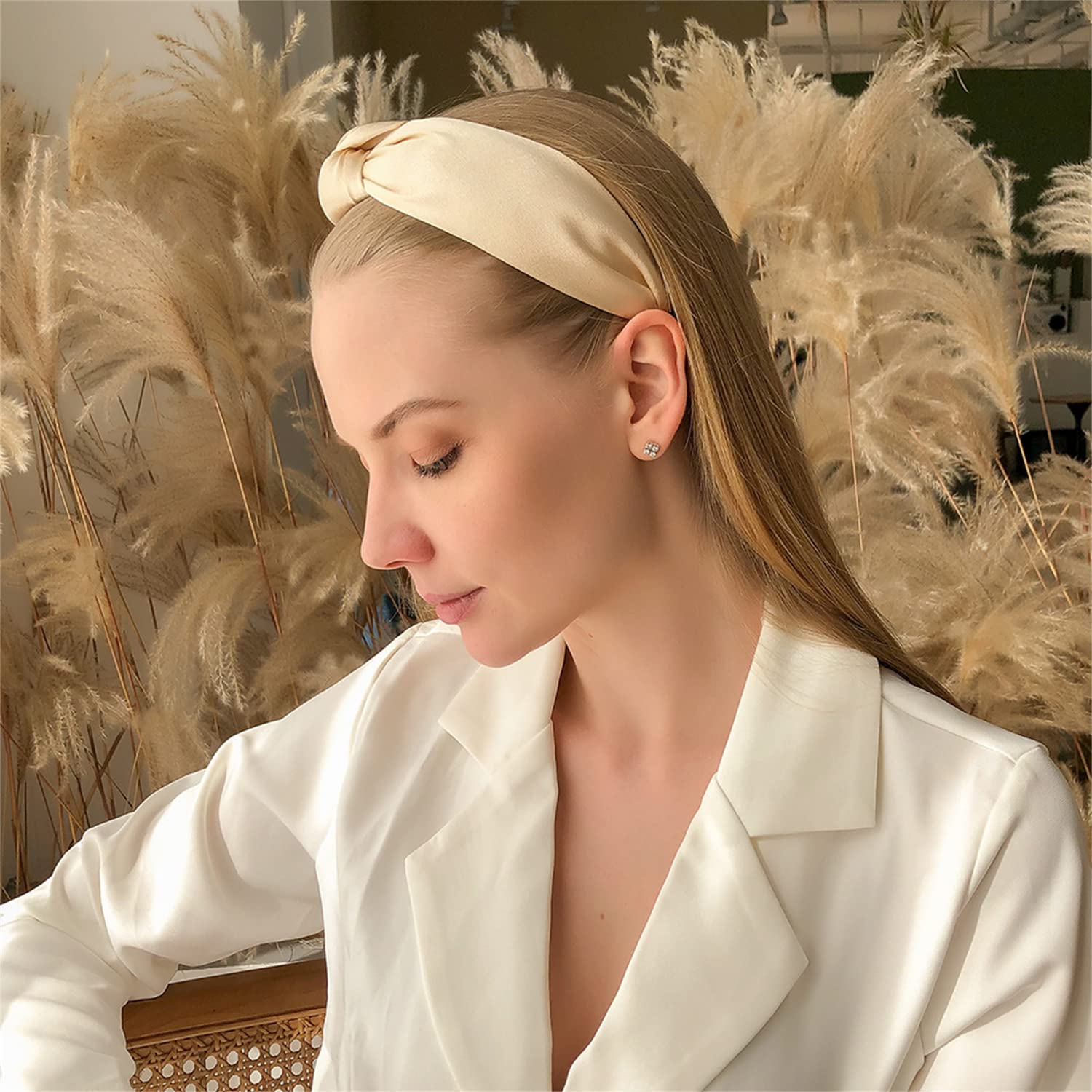 10 Cerchietti Per Capelli In Raso Tinta Unita, Colore Bianco, Flessibili E Resistenti, Per Donna E Ragazza - 2