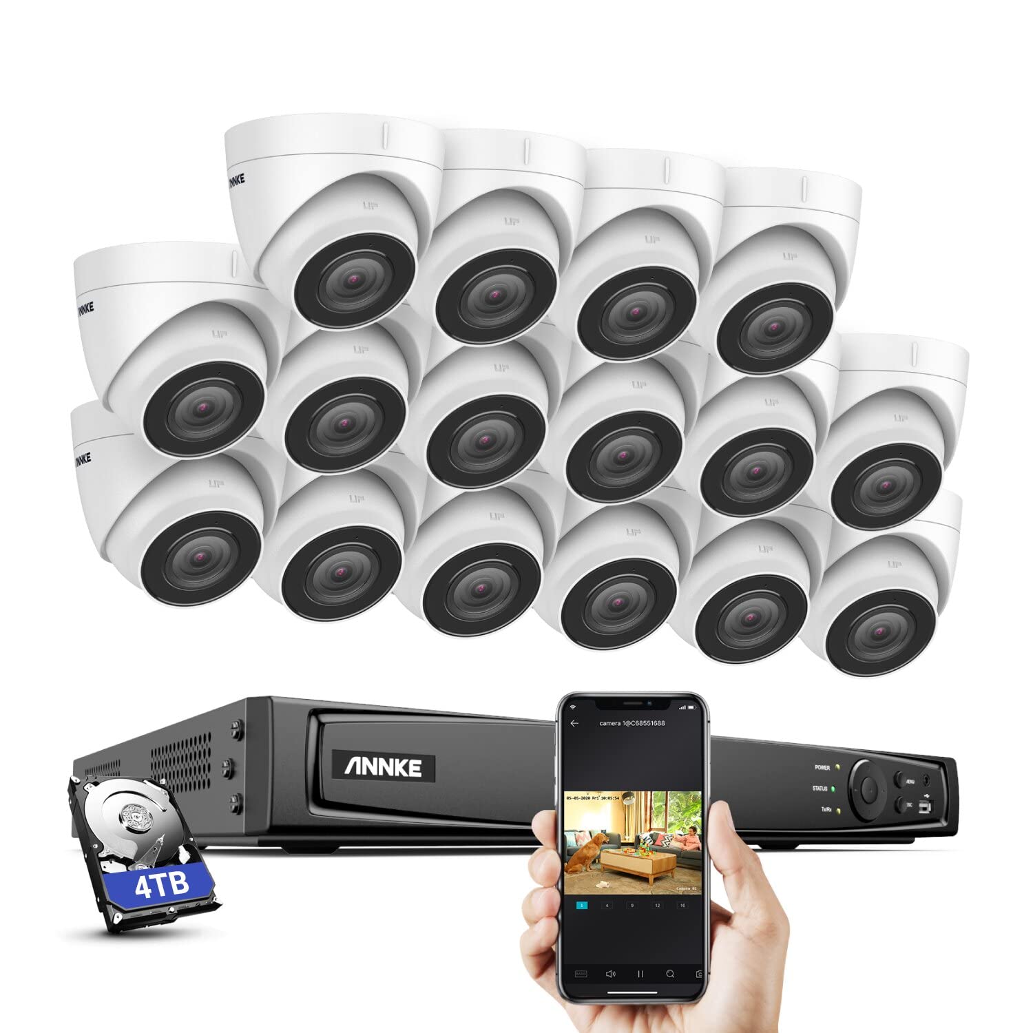 ANNKE 4K POE system monitoringu, 16CH 8 MP kamera monitoringowa zestaw 4 TB HDD z 16 x 1080p PoE IP 67 Dome kamera do domu, wewnątrz, na zewnątrz, aplikacja Push alarm, Plug & Play CCTV monitoring wideo