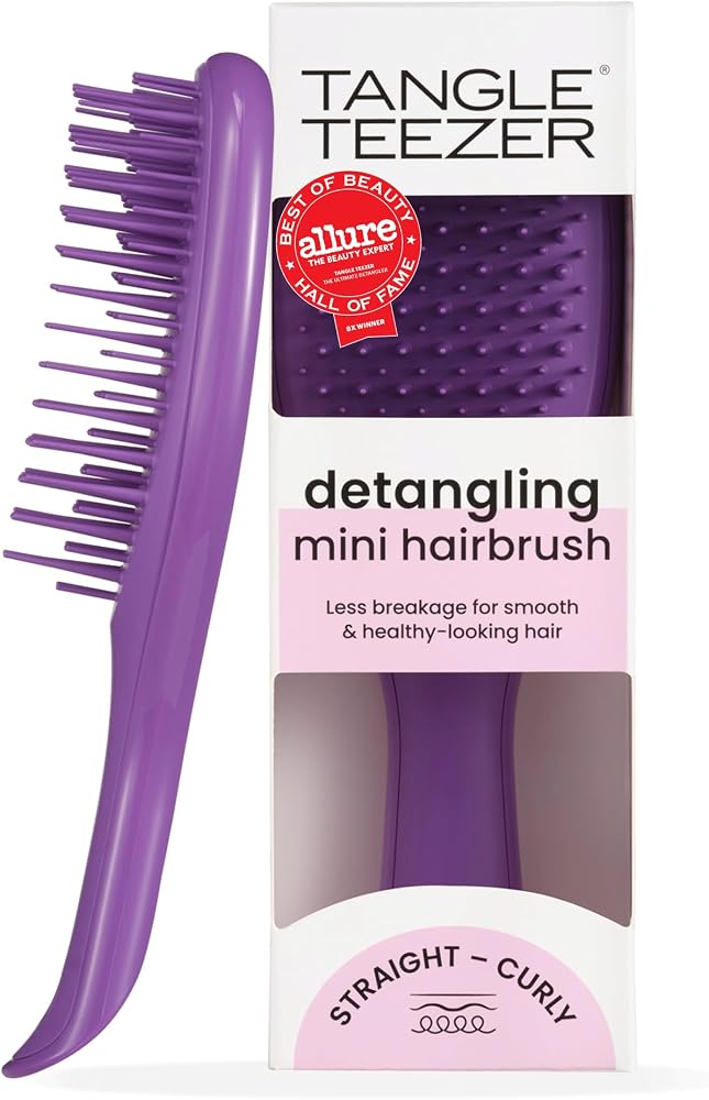 Tangle Teezer Escova de cabelo desembaraçadora definitiva, elimina nós e reduz a quebra, mini escova de cabelo para viagens, mãos pequenas e todos os tipos de cabelo, roxo fresco