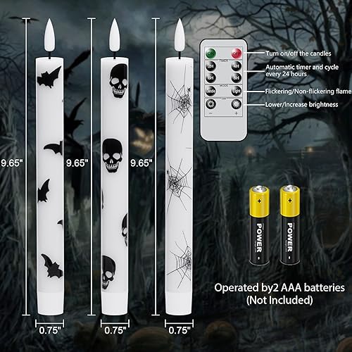 Miniatura 50 de GenSwin Velas cónicas negras sin llama parpadeantes con control remoto de 10 teclas, funciona con pilas, velas LED cálidas con mecha 3D para negro