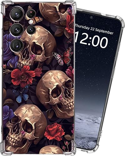 KUJKBFWJ for Samsung Galaxy S23 Ultra Clear Case with [Gothic Skulls Floral], No