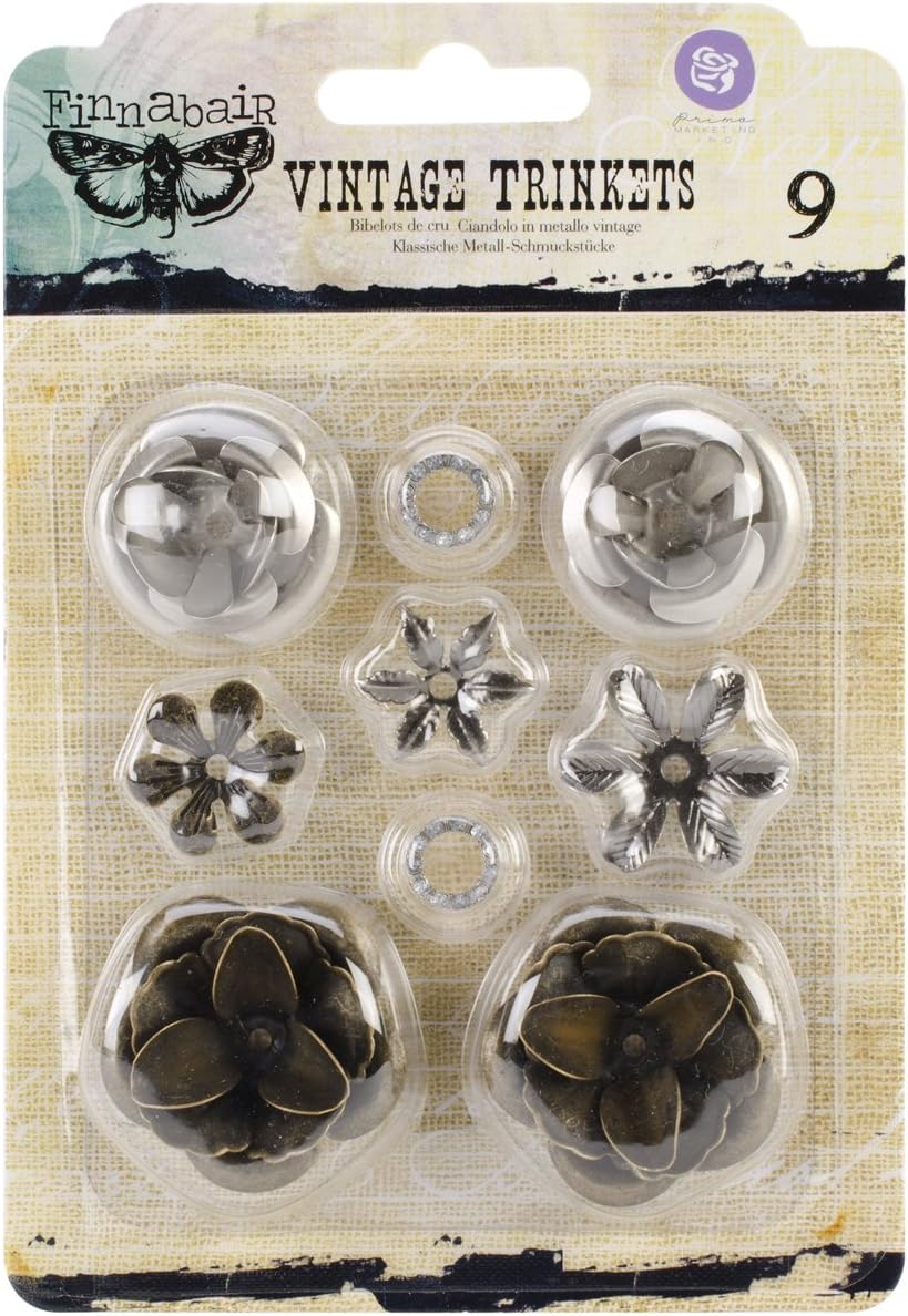 Prima Marketing Sunrise Sunset Mechanicals Metal Vintage Trinkets-Roses, 9/Pack