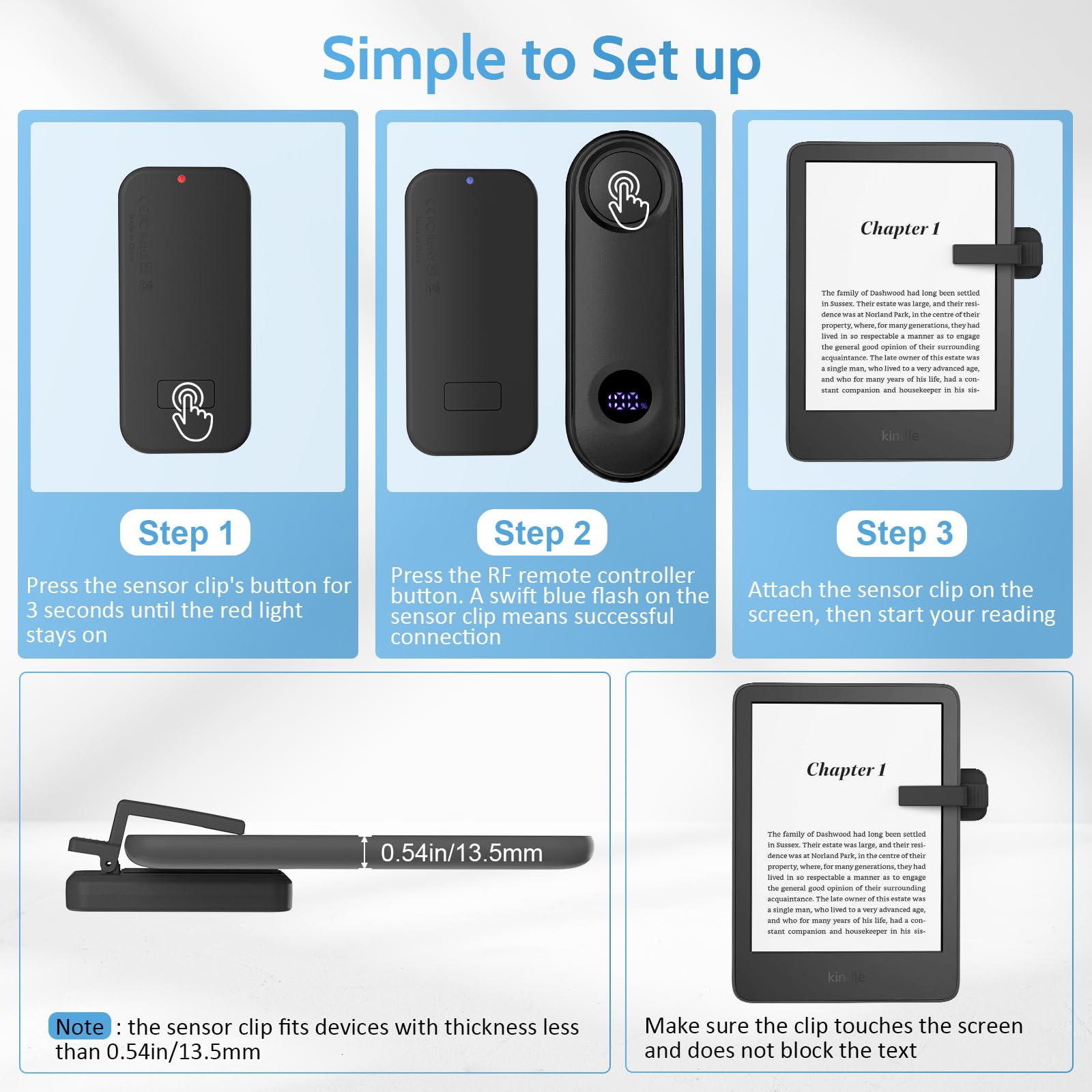 TiMOVO Télécommande Tourne-Pages pour Kindle Paperwhite Oasis Kobo eReaders,Clicker Tourne-Pages avec Dragonne et Écran d'alimentation pour iPhone iPad Android Tablet, Camera Video Remote Trigger-Noir