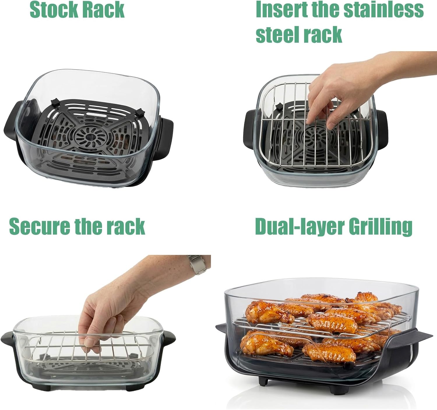2PCS Crisper Rack for Ninja Crispi Air Fryer FN101, Wire Rack for COSORI Rellytech Crispi Accessories, Grill Racks for Ninja Crispi Replacement Parts, Stackable Rack, Stainless Steel SUS304 image 2
