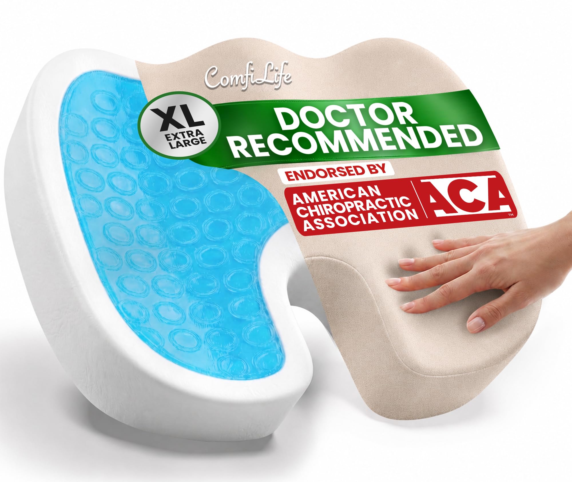 ComfiLife Extra Large Gel &amp; Memory Foam Seat Cushion - Doctor Recommended Office Chair, Car Seat, Lifting Cushion - Back &amp; Sciatica Pain Relief - Wide Seat Cushion for Big &amp; Tall (Beige)