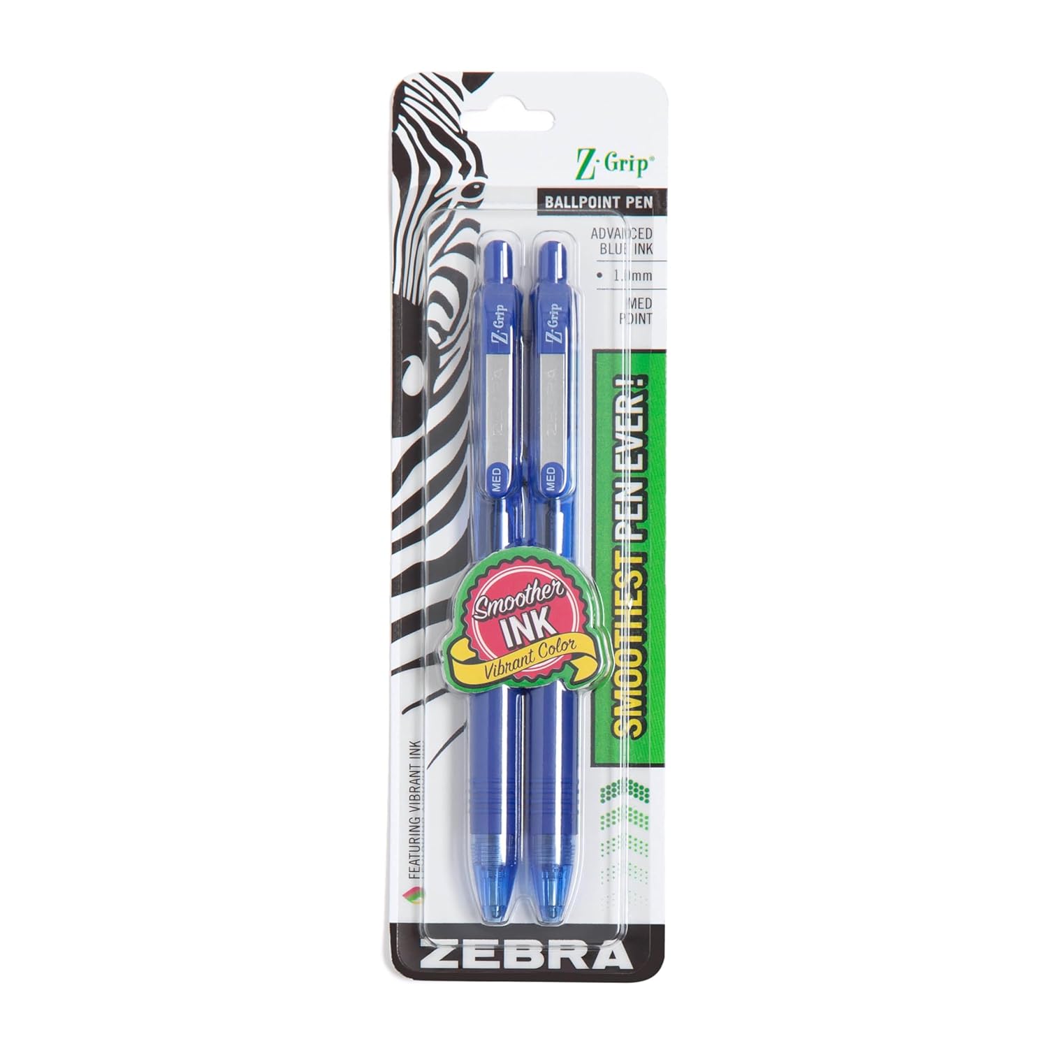Zebra Z-Grip Retractable Ballpoint Pen 1 0mm Blue 2 Pack 22222