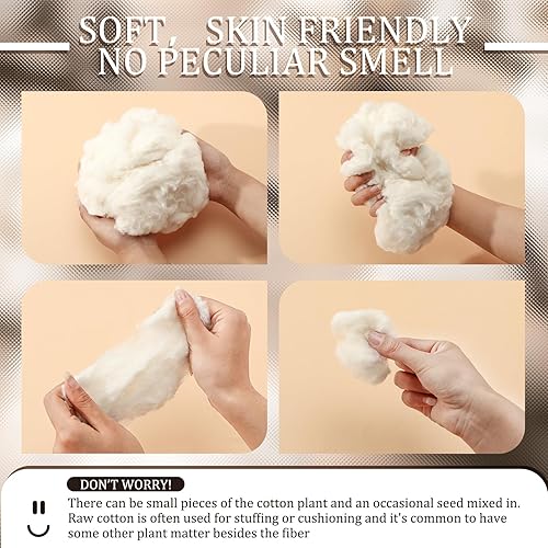 Miniatura 3 de Berlune Relleno de algodón orgánico crudo de fibra de algodón natural, relleno de algodón para tapicería de almohada, sofá, muñecas, manualidades,