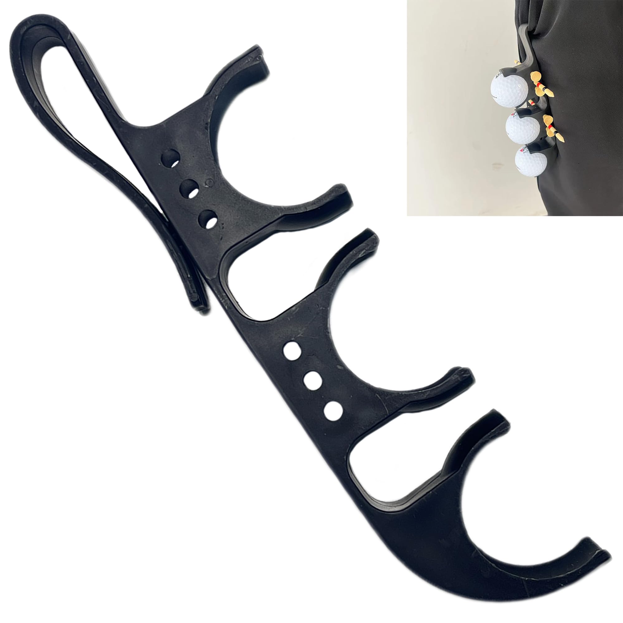 Porta Palline Golf con Gancio - 1 Pezzo, Nero, Chiusura Rapida, Versatili 2 in 1 Accessori da Golfe Portatili, Adatto per Sacche da Golf, Offre Spazio per 3 Palline e 6 Tee