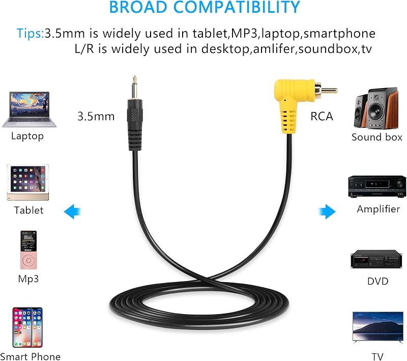 PNGKNYOCN 3,5mm Mono - RCA Kábel, 90 Fokos Csatlakozóval, 1,8m Hosszú Audió Átalakító Hangfalhoz, Mélynyomóhoz, Erősítőhöz, TV-hez