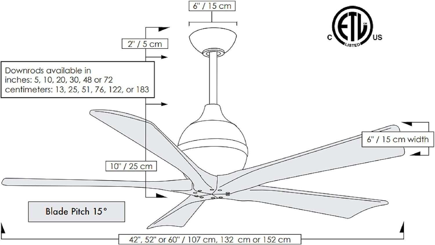 Matthews IR5-TB-WA-52 Irene Damp Rated 52" Ceiling Fan with Remote & Wall Control, Silent DC Motor, Solid Wood Blades, Textured Bronze with Walnut Tone