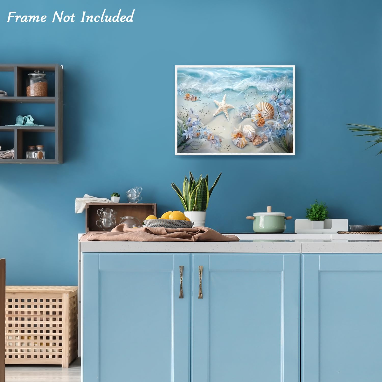 Dazzlewall Ocean Waves Canvas Wall Art Sea Shells and Starfish Picture Ocean Beach Print Poster for Bathroom Bedroom Living Room 12x16 in Unframed - Image 4