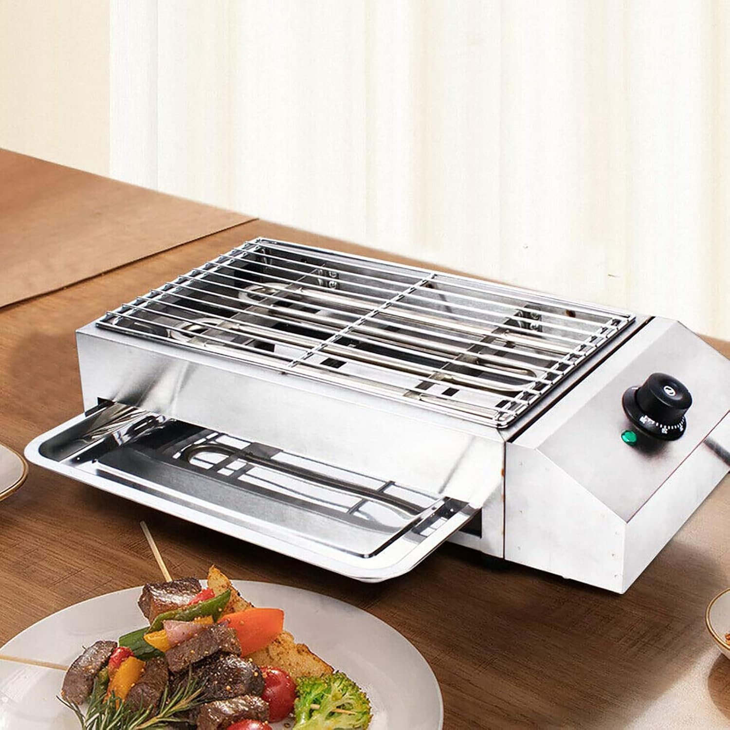 2600W Electric BBQ Grill Commercial and Home Use Countertop Stainless Steel Barbecue Griddle Smokeless Portable Cooking Oven for Indoor Outdoor Picnic