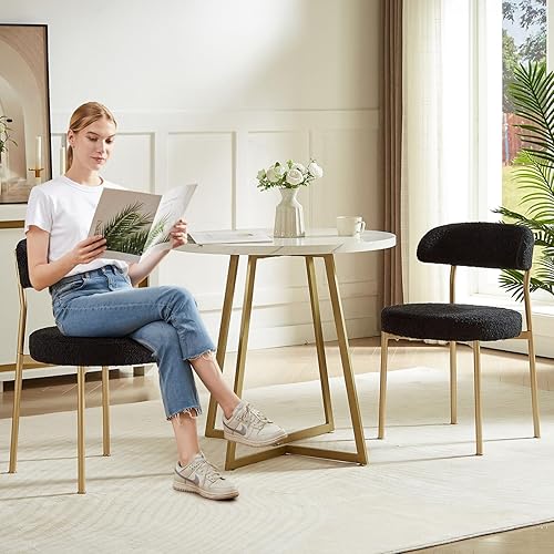 Miniatura 5 de SoarFlash Sillas de Comedor, Juego de 4 Sillas de Comedor Negras de Bouclé, Sillas de Comedor de Cocina con Respaldo Curvo Tapizado Sillas Modernas