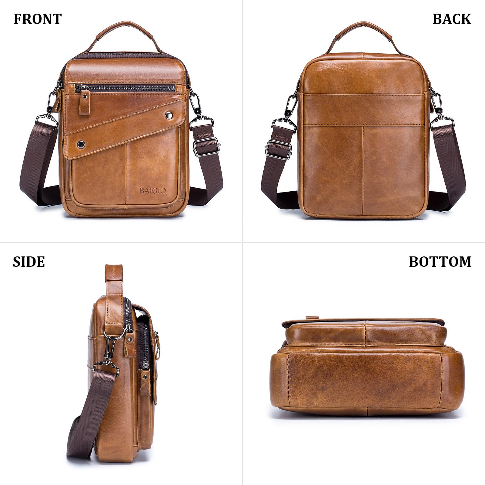 BAIGIO Umhängetaschen Herren Leder Schultertasche für Männer Herrentasche zum Umhängen Handtaschen Crossbody Bag Ledertasche für Arbeit Büro Alltag